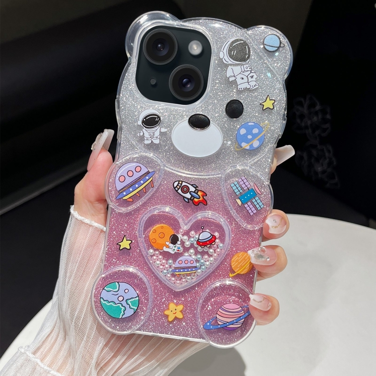 

For iPhone 14 Bear Shaped Painted TPU Phone Case(Space)