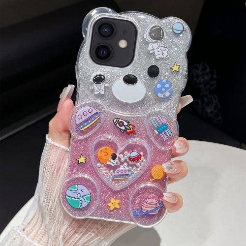 

For iPhone 12 Bear Shaped Painted TPU Phone Case(Space)