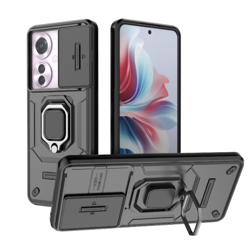 

For OPPO Reno11 F 5G Global Sliding Camshield TPU + PC Shockproof Phone Case with Holder(Black)