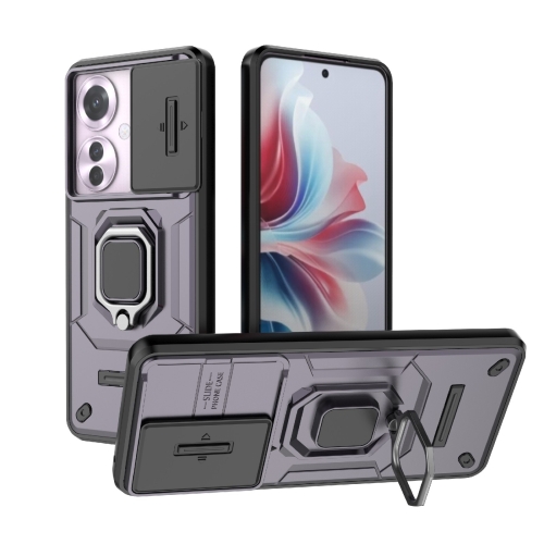 

For OPPO Reno11 F 5G Global Sliding Camshield TPU + PC Shockproof Phone Case with Holder(Purple)