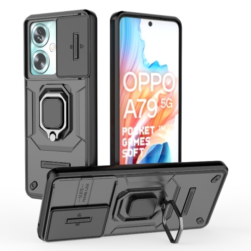 

For OPPO A79 5G Global Sliding Camshield TPU + PC Shockproof Phone Case with Holder(Black)