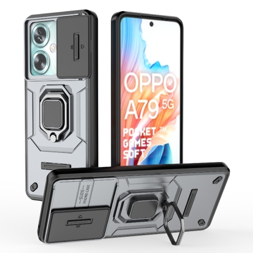 

For OPPO A79 5G Global Sliding Camshield TPU + PC Shockproof Phone Case with Holder(Grey)