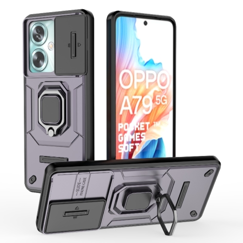 

For OPPO A79 5G Global Sliding Camshield TPU + PC Shockproof Phone Case with Holder(Purple)