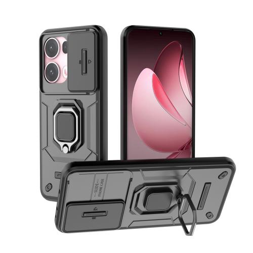 

For OPPO Reno13 Pro 5G Global Sliding Camshield TPU + PC Shockproof Phone Case with Holder(Black)