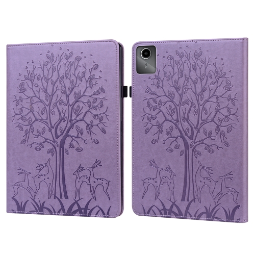 

For Lenovo Tab M11 / Xiaoxin Pad 11 2024 Tree & Deer Embossed Leather Tablet Case(Purple)
