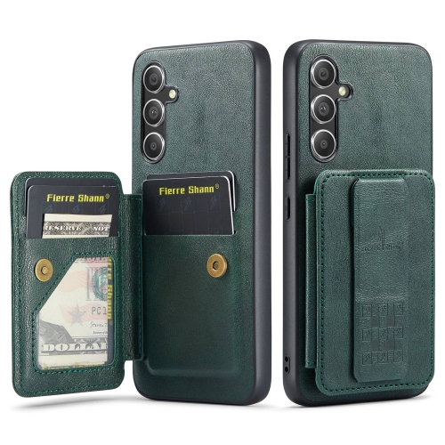 

For Samsung Galaxy S24+ 5G Fierre Shann Oil Wax Cow Leather Card Holder Back Phone Case(Green)