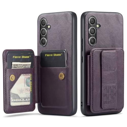 

For Samsung Galaxy S24+ 5G Fierre Shann Oil Wax Cow Leather Card Holder Back Phone Case(Purple)