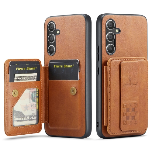 

For Samsung Galaxy S24+ 5G Fierre Shann Oil Wax Cow Leather Card Holder Back Phone Case(Brown)