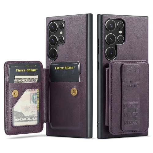

For Samsung Galaxy S24 Ultra 5G Fierre Shann Oil Wax Cow Leather Card Holder Back Phone Case(Purple)