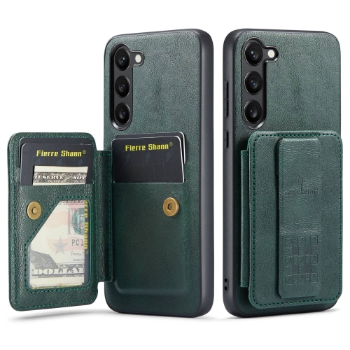 

For Samsung Galaxy S23+ 5G Fierre Shann Oil Wax Cow Leather Card Holder Back Phone Case(Green)