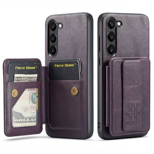 

For Samsung Galaxy S23+ 5G Fierre Shann Oil Wax Cow Leather Card Holder Back Phone Case(Purple)