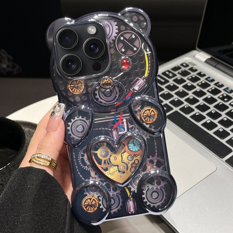 

For iPhone 14 Pro Bear Shaped Embossed Electroplated TPU Phone Case(Blue)
