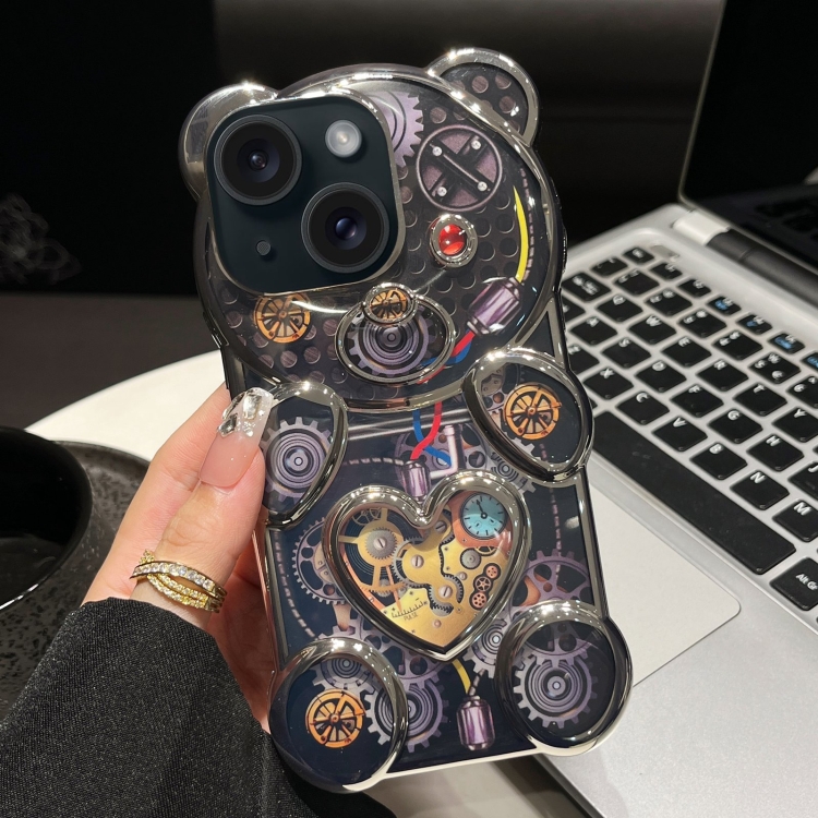 

For iPhone 13 Bear Shaped Embossed Electroplated TPU Phone Case(Silver)