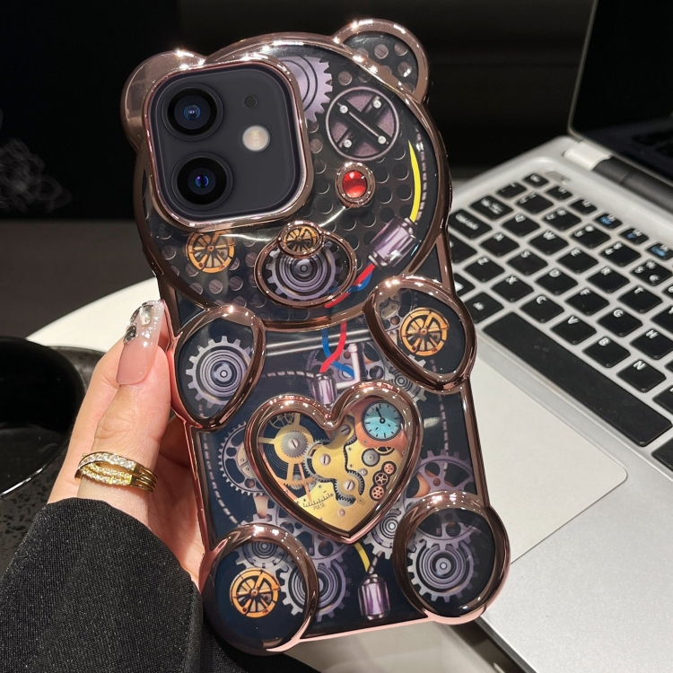 

For iPhone 12 Bear Shaped Embossed Electroplated TPU Phone Case(Pink)