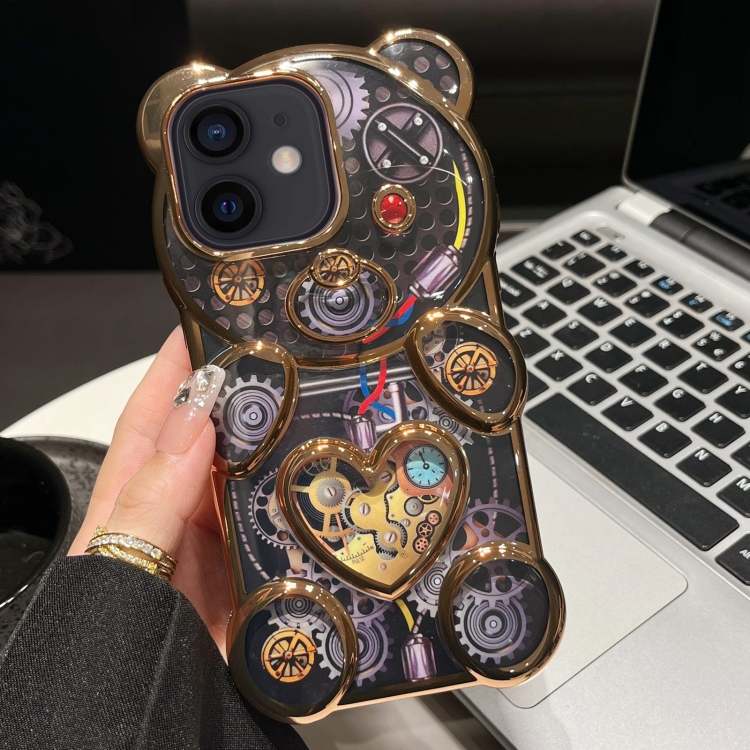 

For iPhone 12 Bear Shaped Embossed Electroplated TPU Phone Case(Gold)