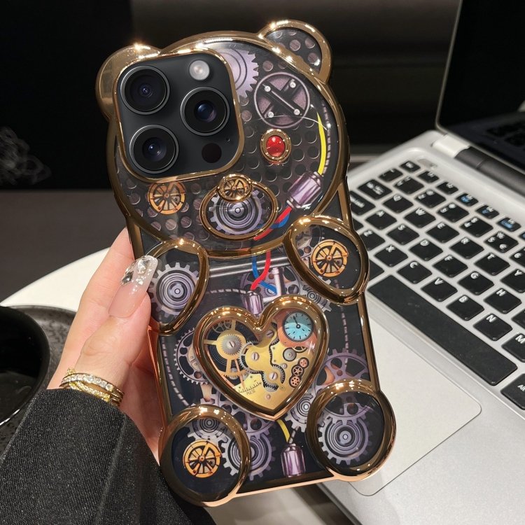 

For iPhone 12 Pro Bear Shaped Embossed Electroplated TPU Phone Case(Gold)