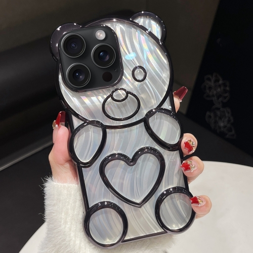 

For iPhone 15 Pro Max Bear Shaped Embossed Electroplated Laser TPU Phone Case(Black)