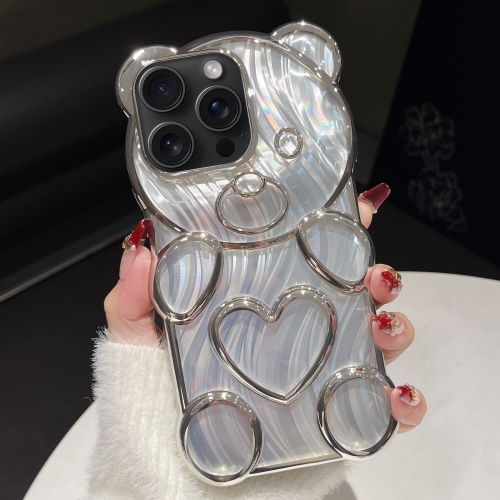 

For iPhone 13 Pro Max Bear Shaped Embossed Electroplated Laser TPU Phone Case(Silver)