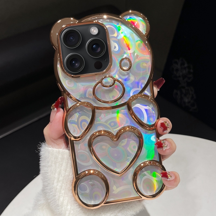 

For iPhone 14 Pro Bear Shape Electroplated Laser TPU Phone Case(Gold)