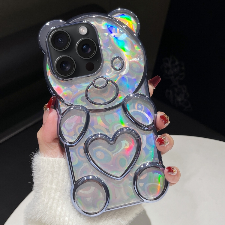 

For iPhone 13 Pro Max Bear Shape Electroplated Laser TPU Phone Case(Blue)