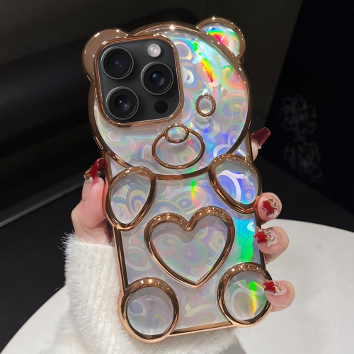 

For iPhone 13 Pro Bear Shape Electroplated Laser TPU Phone Case(Gold)