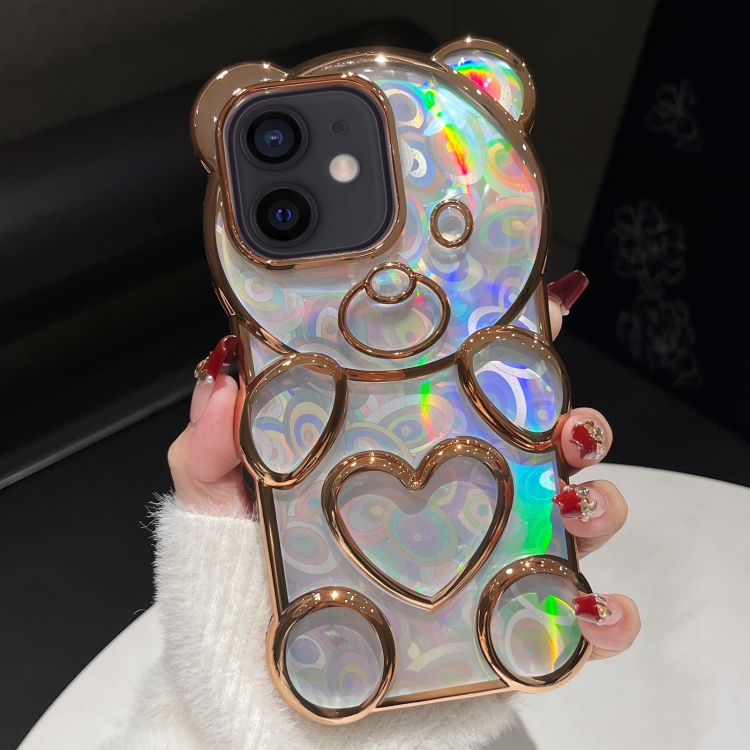 

For iPhone 11 Bear Shape Electroplated Laser TPU Phone Case(Gold)