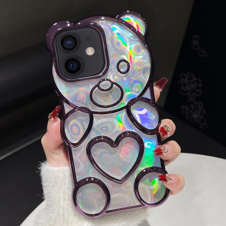 

For iPhone 11 Bear Shape Electroplated Laser TPU Phone Case(Purple)