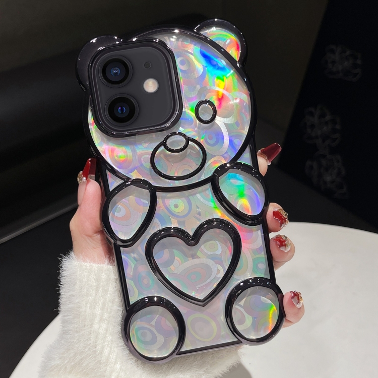 

For iPhone 11 Bear Shape Electroplated Laser TPU Phone Case(Black)