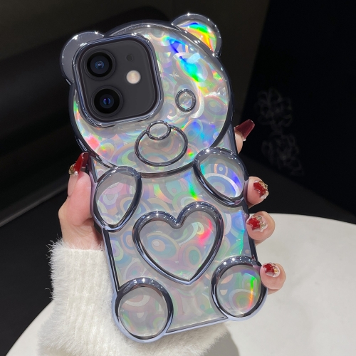 

For iPhone 11 Bear Shape Electroplated Laser TPU Phone Case(Blue)