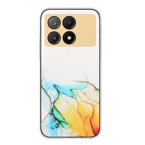 For Xiaomi Redmi K70E / Poco X6 Pro 5G Hollow Marble Pattern TPU Straight Edge Phone Case(Yellow) colorful marble mouse pad full desk xxl extended gaming mouse pad 35 4x 15 7 in waterproof desk mat stitched edge non slip