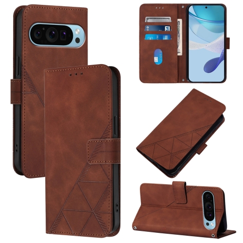 

For Google Pixel 9 Pro XL Crossbody 3D Embossed Flip Leather Phone Case(Brown)