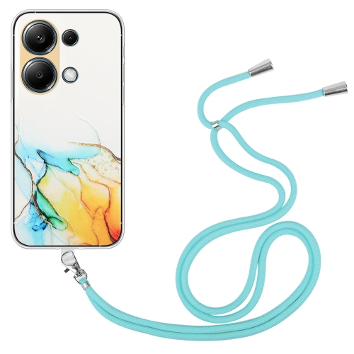 

For Xiaomi Redmi Note 13 Pro 4G / Poco M6 Pro 4G Hollow Marble Pattern TPU Phone Case with Neck Strap Rope(Yellow)