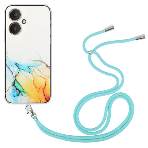 

For Xiaomi Redmi 13C 5G / Poco M6 / Redmi 13R Hollow Marble Pattern TPU Phone Case with Neck Strap Rope(Yellow)