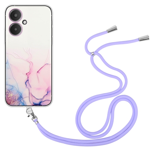 

For Xiaomi Redmi 13C 5G / Poco M6 / Redmi 13R Hollow Marble Pattern TPU Phone Case with Neck Strap Rope(Pink)