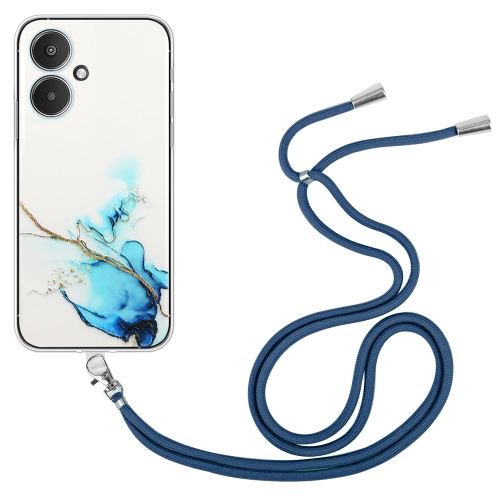 

For Xiaomi Redmi 13C 5G / Poco M6 / Redmi 13R Hollow Marble Pattern TPU Phone Case with Neck Strap Rope(Blue)