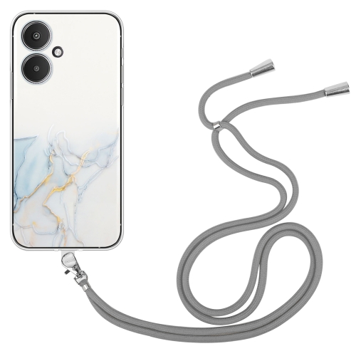 

For Xiaomi Redmi 13C 5G / Poco M6 / Redmi 13R Hollow Marble Pattern TPU Phone Case with Neck Strap Rope(Grey)