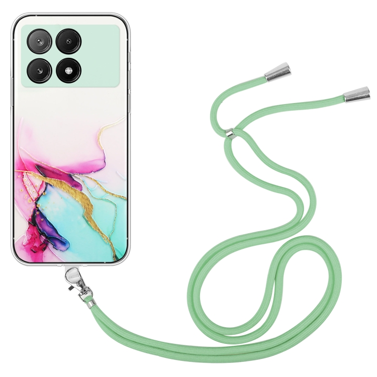 

For Xiaomi Redmi K70E / Poco X6 Pro 5G Hollow Marble Pattern TPU Phone Case with Neck Strap Rope(Green)