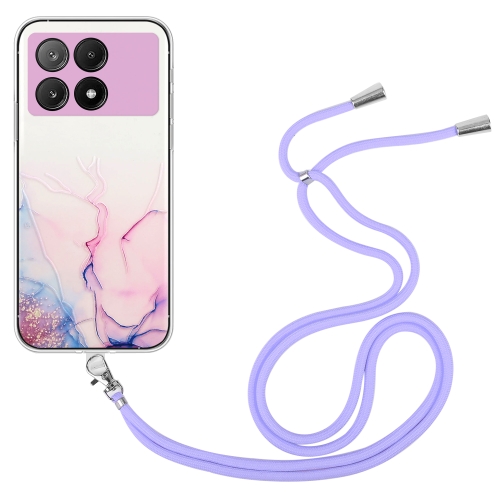 

For Xiaomi Redmi K70E / Poco X6 Pro 5G Hollow Marble Pattern TPU Phone Case with Neck Strap Rope(Pink)