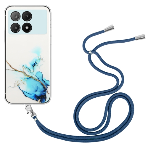 

For Xiaomi Redmi K70E / Poco X6 Pro 5G Hollow Marble Pattern TPU Phone Case with Neck Strap Rope(Blue)