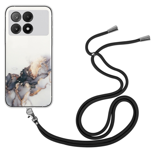 

For Xiaomi Redmi K70E / Poco X6 Pro 5G Hollow Marble Pattern TPU Phone Case with Neck Strap Rope(Black)