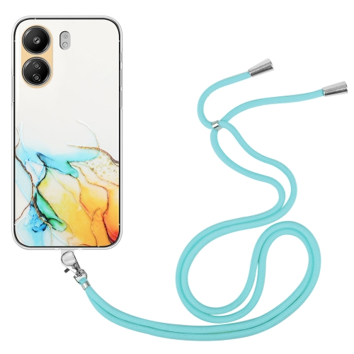 

For Xiaomi Redmi 13C 4G / Poco C65 Hollow Marble Pattern TPU Phone Case with Neck Strap Rope(Yellow)