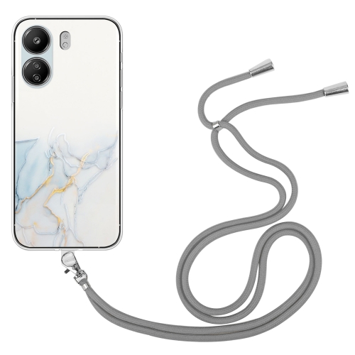 

For Xiaomi Redmi 13C 4G / Poco C65 Hollow Marble Pattern TPU Phone Case with Neck Strap Rope(Grey)