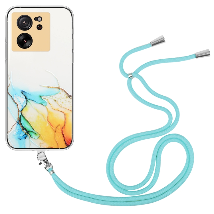 

For Xiaomi 13T / 13T Pro Hollow Marble Pattern TPU Phone Case with Neck Strap Rope(Yellow)