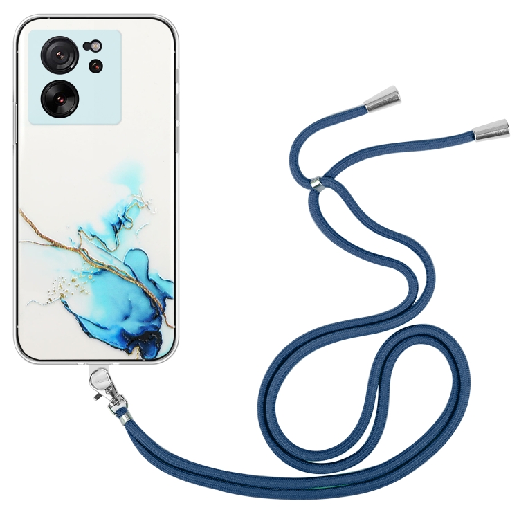 

For Xiaomi 13T / 13T Pro Hollow Marble Pattern TPU Phone Case with Neck Strap Rope(Blue)