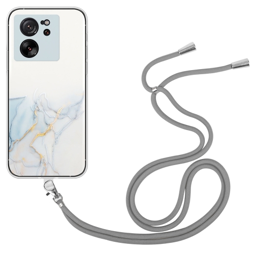 

For Xiaomi 13T / 13T Pro Hollow Marble Pattern TPU Phone Case with Neck Strap Rope(Grey)