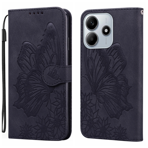 

For Redmi Note 14 5G Retro Skin Feel Butterflies Embossing Horizontal Flip Leather Phone Case(Black)