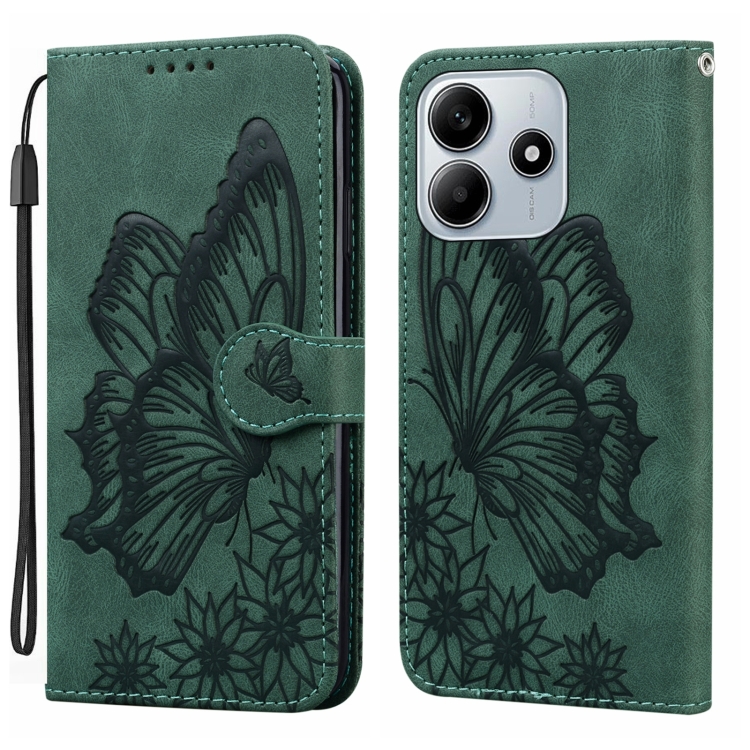 

For Redmi Note 14 5G Retro Skin Feel Butterflies Embossing Horizontal Flip Leather Phone Case(Green)