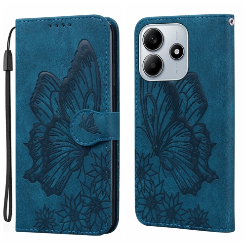 

For Redmi Note 14 5G Retro Skin Feel Butterflies Embossing Horizontal Flip Leather Phone Case(Blue)