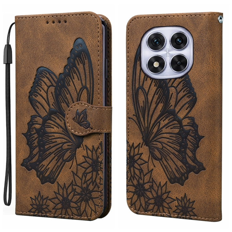 

For Redmi Note 14 Pro 5G Retro Skin Feel Butterflies Embossing Horizontal Flip Leather Phone Case(Brown)