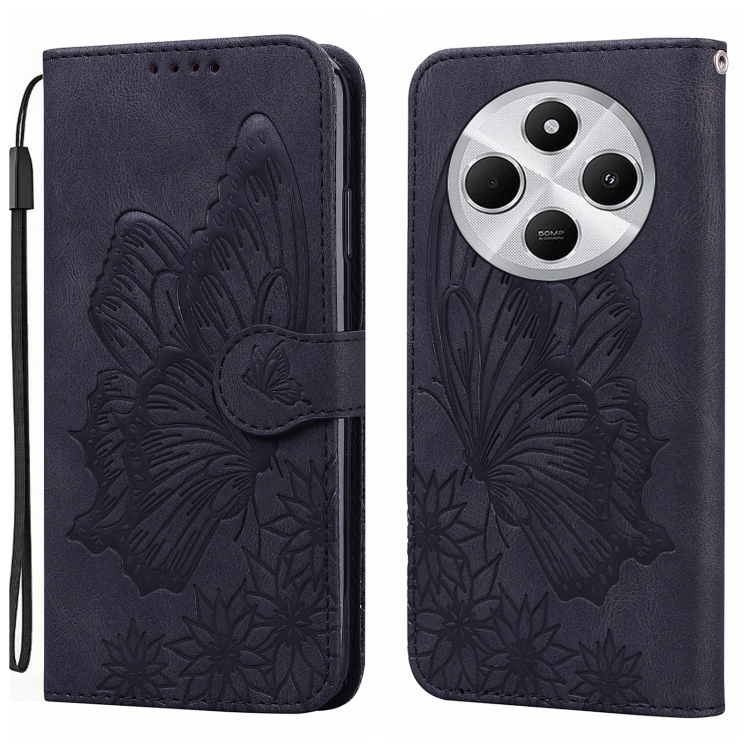 

For Redmi 14C 4G Retro Skin Feel Butterflies Embossing Horizontal Flip Leather Phone Case(Black)